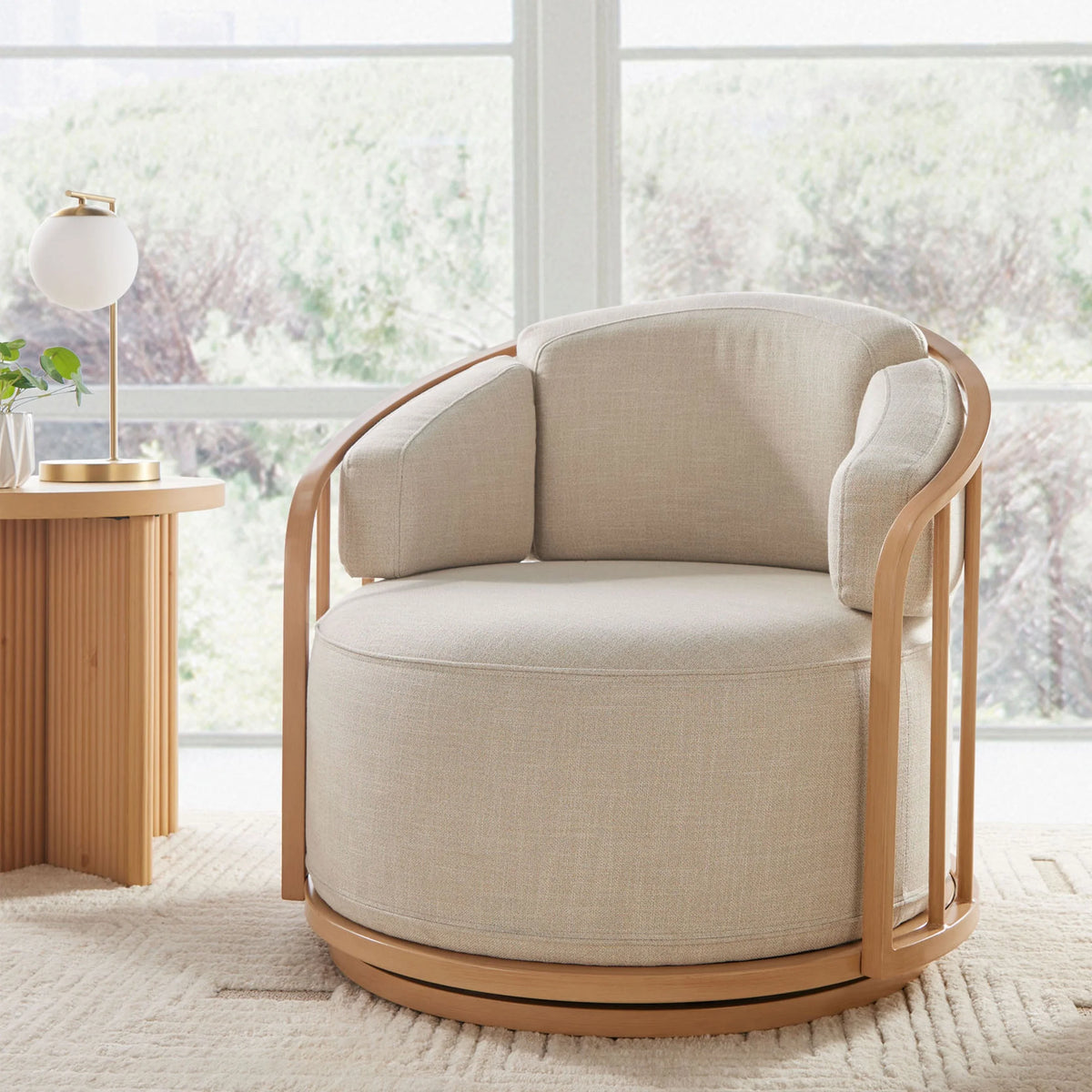 Better Homes & Gardens Lillian Swivel Birdcage Accent Chair, Cream Linen
