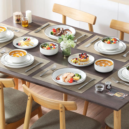 vancasso 36 Pieces Dinnerware Sets, Plates and Bowls Set for 8, Porcelain Dinner Set, White with Black Rim