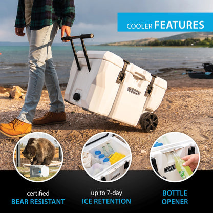 Lifetime 55 qt Bear-Resistant Camping Cooler Wheeled, Premium High Performance, Ice Retention, Hard Cooler, 60 Can Capacity, White (91072)
