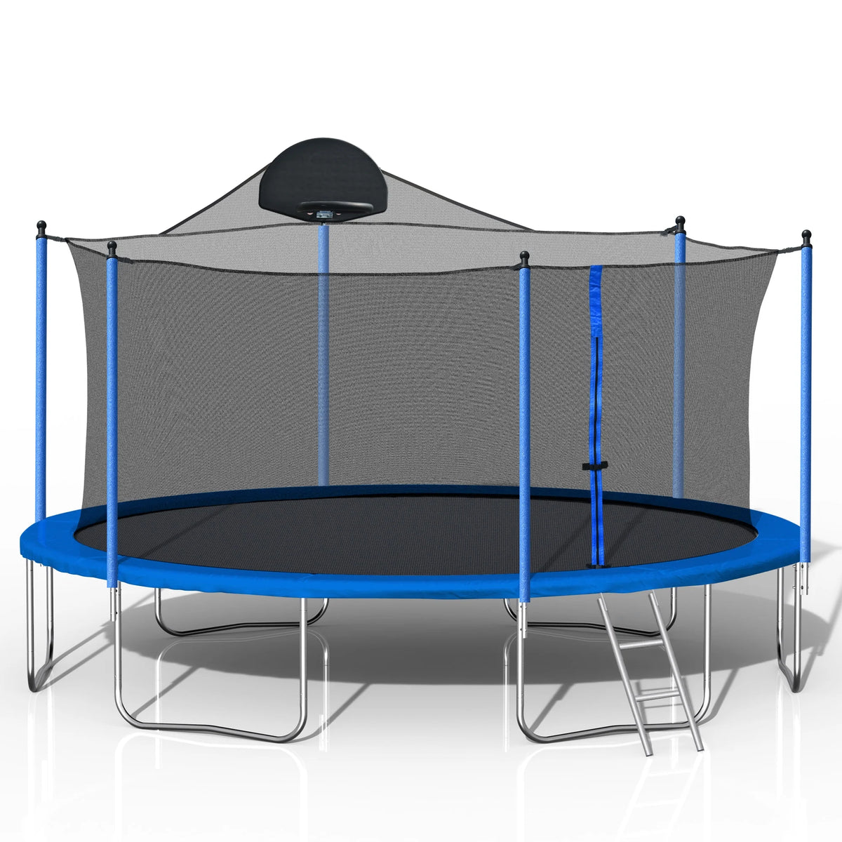 14FT Outdoor Trampoline with Safety Enclosure, Steel Tube Frame, Ladder & Secure Net - Heavy Duty, Blue