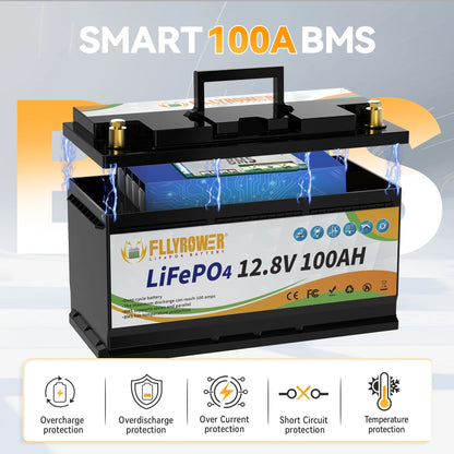 12V 100Ah LiFePO4 Lithium Battery with a Charger,for RV,Marine,Solar,Trolling Motor,Camping,Home Energy Storage,Built in 100A BMS,15000+Deep Cycles