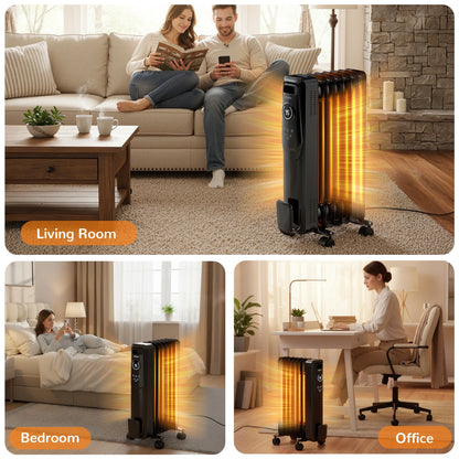VECUKTY 1500W Oil Radiator Heater, Electric Oil Filled Space Heater Radiator with Remote Control,Child Lock,3 Modes,Overheat & Tip-Over Protection��24h Timer Digital Thermostat,Black
