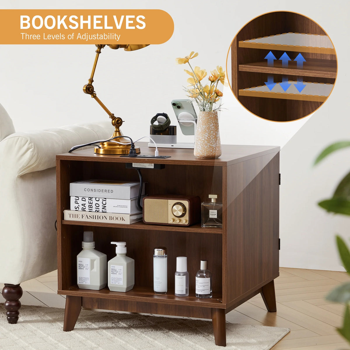 YOCWO Fluted Nightstand for Bedroom Set of 2 , Wood Bedside Table Set of 2 with Drawers, Black