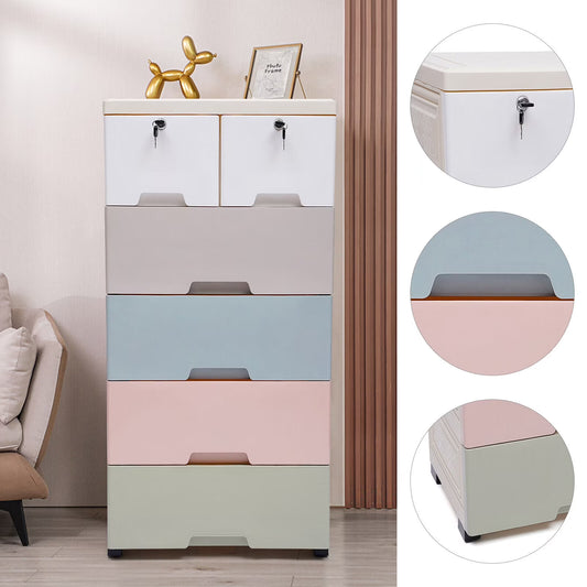 5-Layer Living Room Cabinet Baby Clothes Storage Plastic Chest Of Drawers Household Kids Clothes Forcer Plastic Storage 6 Drawers Toy Books Storage PP Material Colorful Drawer Clothes Cabinets