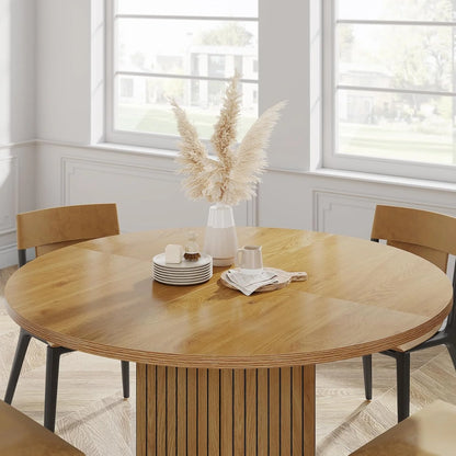 Tribesigns Round Dining Table for 4 People, 47 inch Kitchen Table with Heavy Duty Pedestal Base Circle Oak Tabletop for Kitchen Living Room, Oak