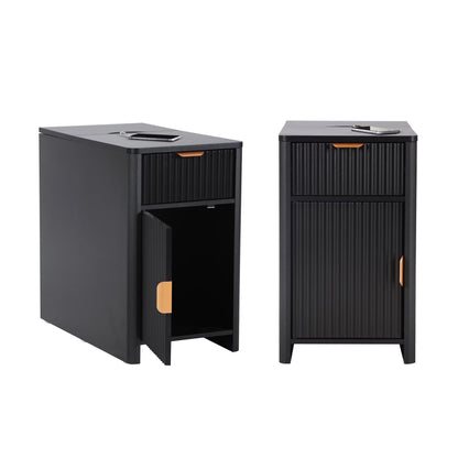 YOCWO Fluted Nightstand for Bedroom Set of 2 , Wood Bedside Table Set of 2 with Drawers, Black