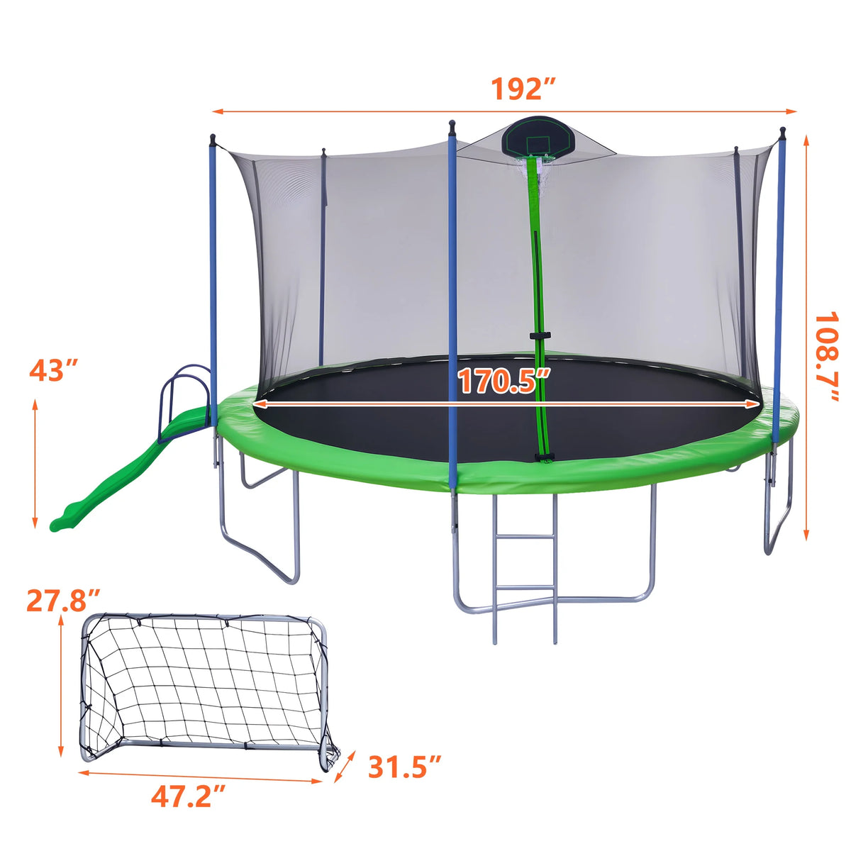 12FT Trampoline with Slide, Swings, SEGMART Recreational Trampoline with Basketball Hoop and Ladder, Heavy Duty Outdoor Backyard Trampoline with Net for Kids and Adults, Green