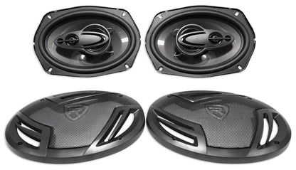 (4) Rockville RV69.4A 6x9" 1000w 4-Way Car Speakers+Quad Speaker Enclosure Box