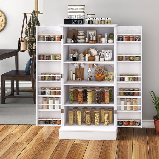 47 Kitchen Pantry Cabinet, White Buffet Cupboards Sideboard with Doors & Adjustable Shelves, Kitchen