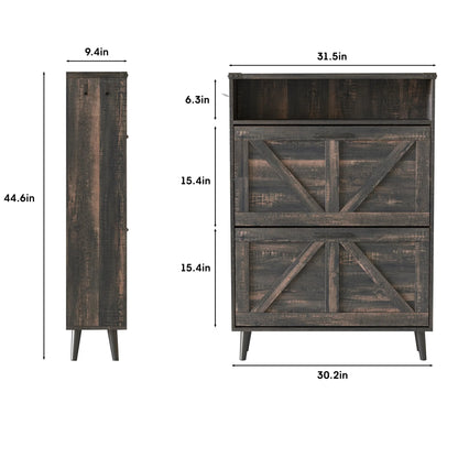 Veanerwood Shoe Cabinet with 2 Flip Drawers Farmhouse Shoe Storage Cabinet Organizer for Entryway, Gray