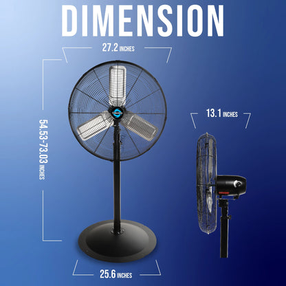 Tornado - 20 Inch High Velocity Metal Oscillating Pedestal Fan - Commercial, Industrial Use Water-Resistant