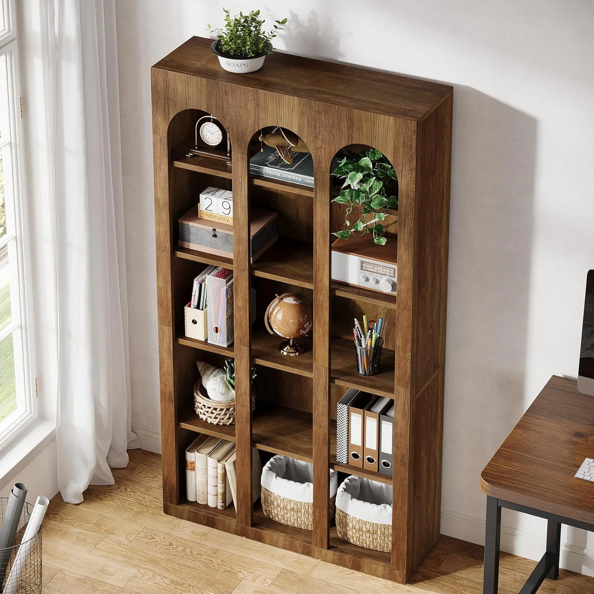 Tribesigns 5-Tier Farmhouse Tall Bookshelf, 70.87-Inch Rustic Wood Bookcase with Open Shelves, Large Mid Century Modern Book Shelf Vintage Display Storage Shelving Unit for Home Office