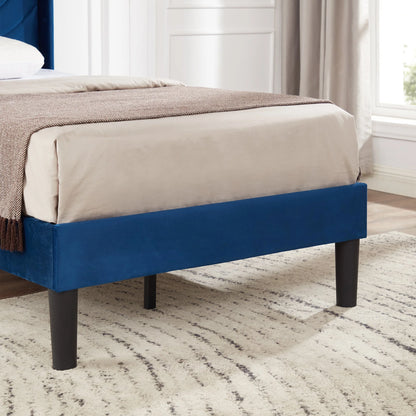 VECELO Set of 2 Twin Bed Frames, Modern Upholstered Platform Bed Frame with Tufted Headboard, No Box Spring Needed, Dark Green