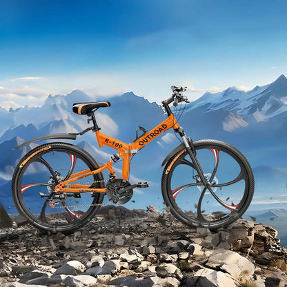 SUNCROWN 26 Inch Folding Mountain Bike, 21 Speed Full Suspension High-Carbon Steel MTB Foldable Bicycle, Dual Disc Brake Non-Slip Folding Bikes for Adults/Men/Women, Black