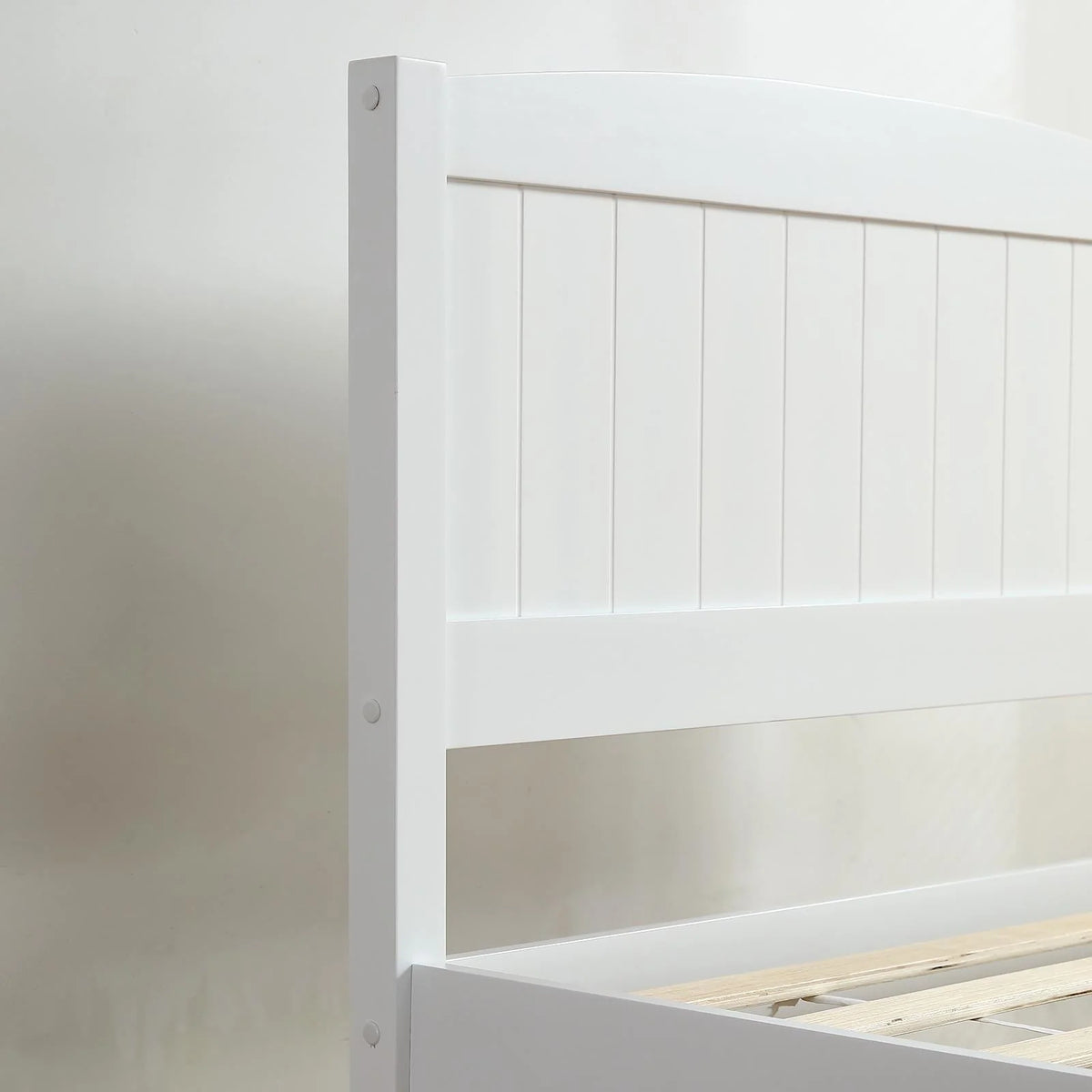 Zimtown Twin Bed Frame,Solid Pine Wood Kids Twin Platform Bed Frame, Bedroom Twin Bed with Headboard for Adults, White