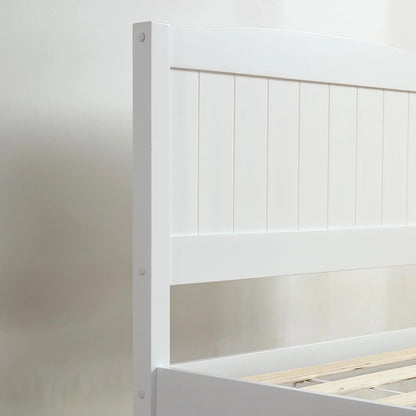 Zimtown Twin Bed Frame,Solid Pine Wood Kids Twin Platform Bed Frame, Bedroom Twin Bed with Headboard for Adults, White