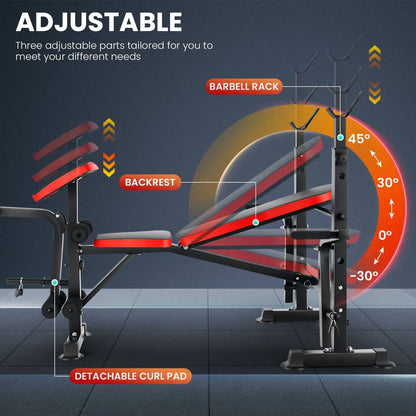 VIBESPARK Adjustable Weight Bench 600lbs 5-in-1 Foldable Workout Bench Set with Barbell Rack Leg Developer Preacher Curl Rack Dumbbell Fly Attachment, Multi-Function Strength Training Bench Press