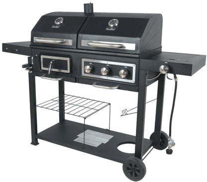 Dual Fuel Gas & Charcoal Combo Grill, Black with Stainless