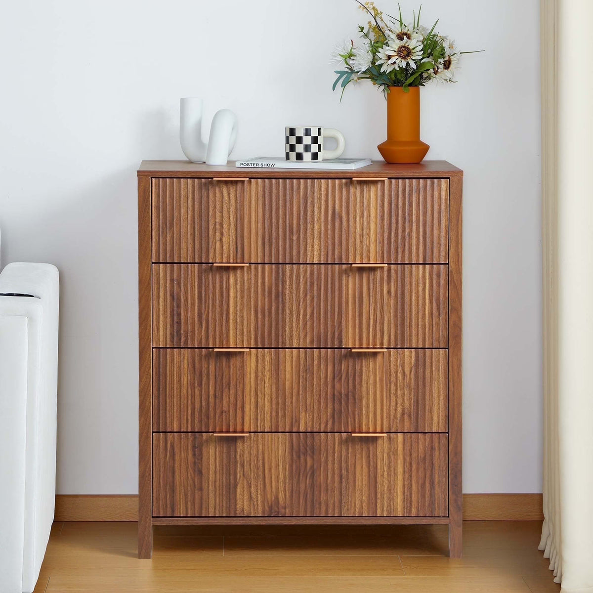 YOCWO Fluted Nightstand for Bedroom Set of 2 , Wood Bedside Table Set of 2 with Drawers, Black