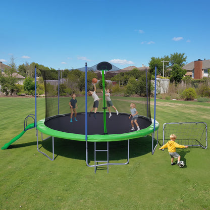 12FT Trampoline with Slide, Swings, SEGMART Recreational Trampoline with Basketball Hoop and Ladder, Heavy Duty Outdoor Backyard Trampoline with Net for Kids and Adults, Green