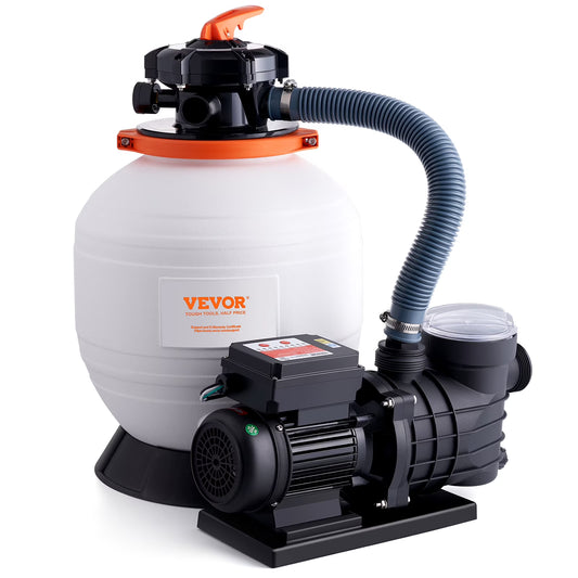 VEVOR Sand Filter Pump for Above Ground Pools,14-inch, 3000 GPH, 3/4 HP Swimming Pool Pumps System & Filters Combo Set with 6-Way Multi-Port Valve & Strainer Basket,for Domestic and Commercial Pools