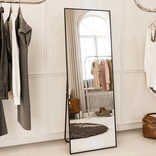 BEAUTYPEAK 64"x21" Full Length Mirror Rectangle Body Dressing Floor Standing Mirrors, Black