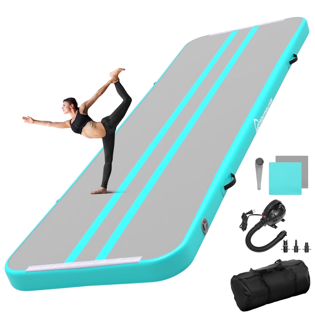 WARMOUNTS Tumbling Mat, 10 ft Inflatable Air Gymnastics Training Mats w/ Electric Pump, 4'' Thick Tumble Track for Home, Gym, Cheerleading, Water, Outdoor
