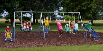 XDP Recreation Fun All-Mighty Metal Swing Set with Super Disc Swing. Stand R Swing. Glider. &amp; Slide