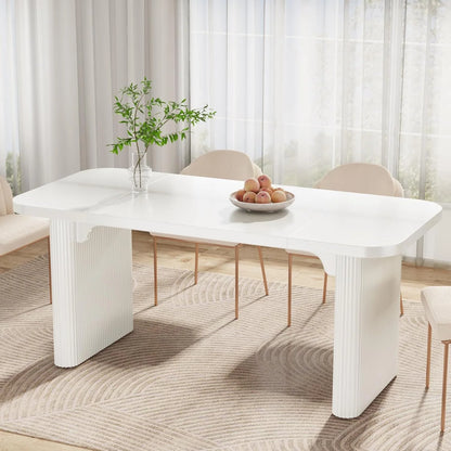 Tribesigns Farmhouse Dining Table for 4-6, Rectangular Wood Kitchen Table with Double Pedestal, 62-Inch Dinner Table for Dining Room, Living Room (Natural)