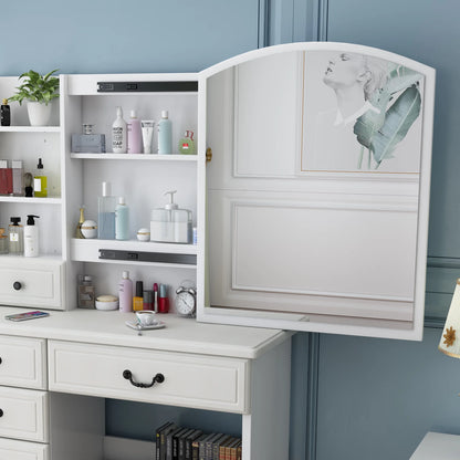 Wohh MDF Makeup Vanity with LED Mirror, Dressing Table and 5 Drawers, White