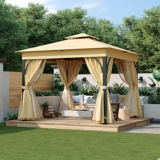10'x10' Outdoor Gazebo,Patio Gazebo with Mosquito Netting and Privacy Screens for Backyard, Garden, Lawn and Deck,Grey