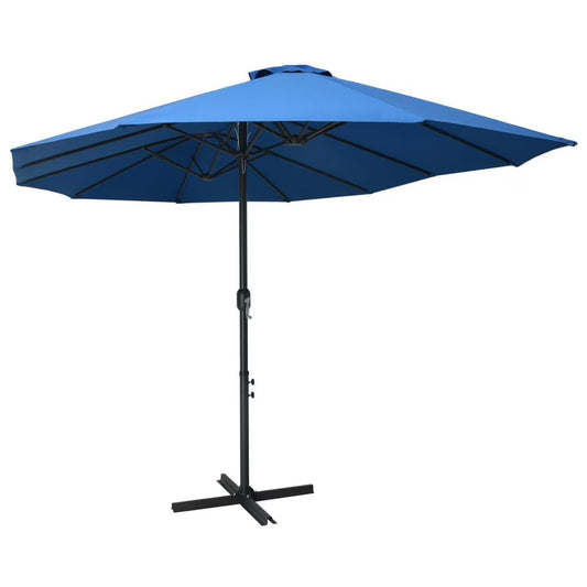 vidaXL Garden Parasol Blue Polyester fabric, Aluminum pole and ribs Large