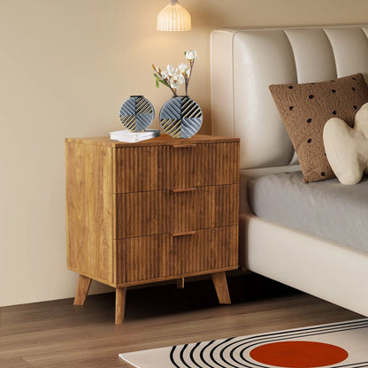 YOCWO Fluted Nightstand for Bedroom Set of 2 , Wood Bedside Table Set of 2 with Drawers, Black