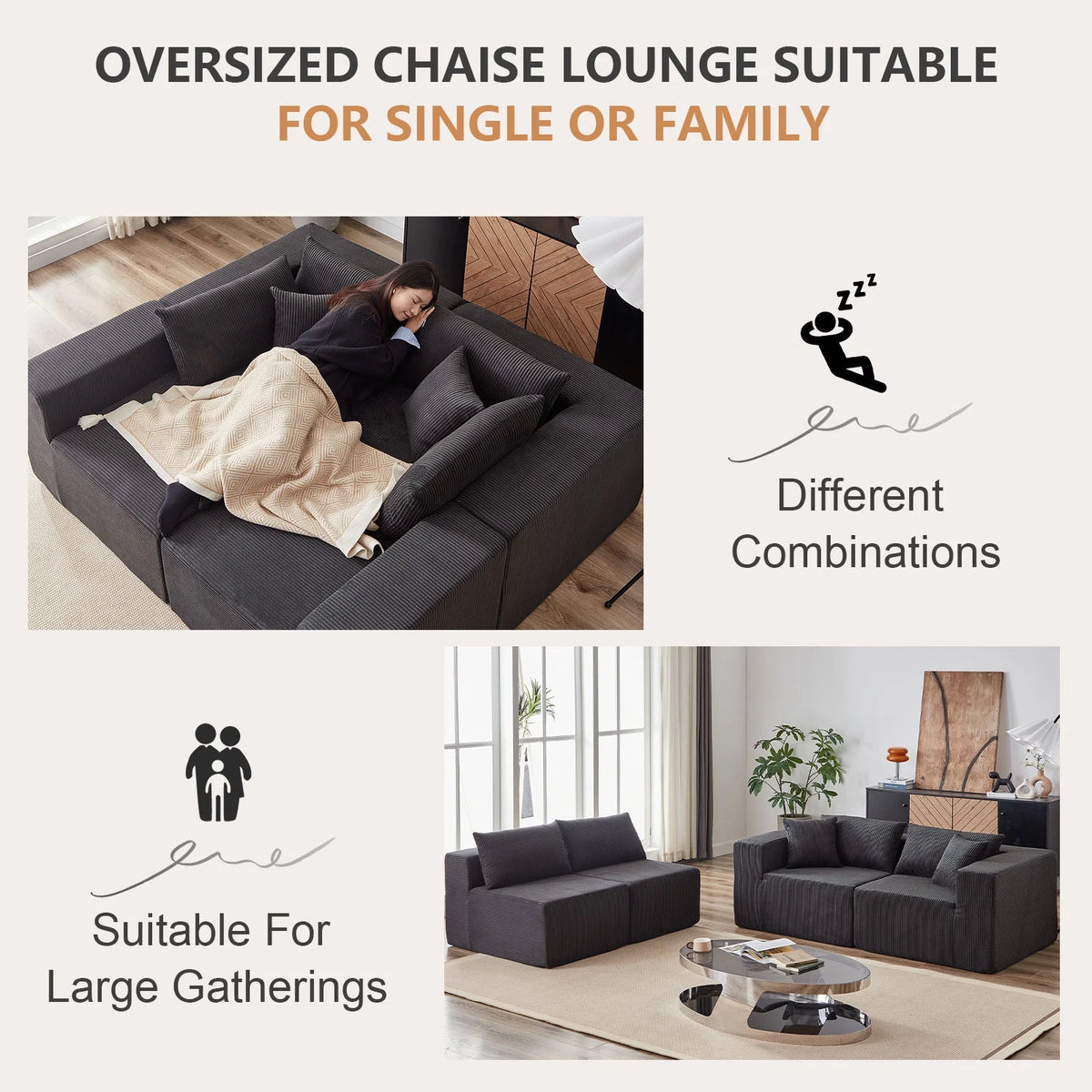 104-Inch Corduroy Modular L Shaped Sectional Sofa,Luxury Floor Couch Set,Upholstered Indoor Furniture,Foam-Filled Compressed Sofa for Living Room,Bedroom,4 PC Free Combination  ?