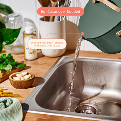 Beautiful 12pc Ceramic Non-Stick Cookware Set with Strainer Lids, White Icing by Drew Barrymore