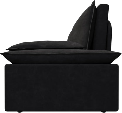 Tabaray 63.8" Futon Sofa Bed Queen Size, Pull Out Bed, 3-in-1 Convertible Sleeper Sofa with Side Pocket, Modern Plush Velvet Futon Couch for Living Room, Small Space, Apartment, Bedroom, Black