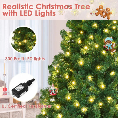 Vebreda 6FT Pre-Lit Artificial Christmas Tree with 300 Warm White LED Lights, Hinged Branch Design, Eco-Friendly PVC Needles & Foldable Metal Stand for Home, Office & Holiday D��cor