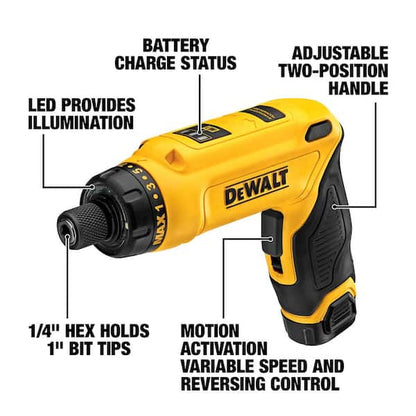8V MAX Cordless Gyroscopic Screwdriver with Adjustable Handle, (2) 1.0Ah Batteries, Charger, and Bag