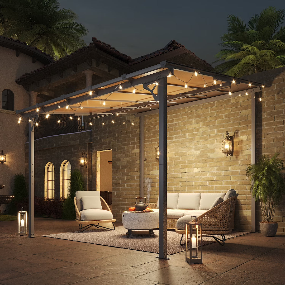 Aoxun 8' x 5' Gazebo for Patio, Gazebo Pergola with Sloped Roof, Grill Gazebo Large Wall-Mounted Heavy Duty Awnings, for Backyard, Deck, Patio