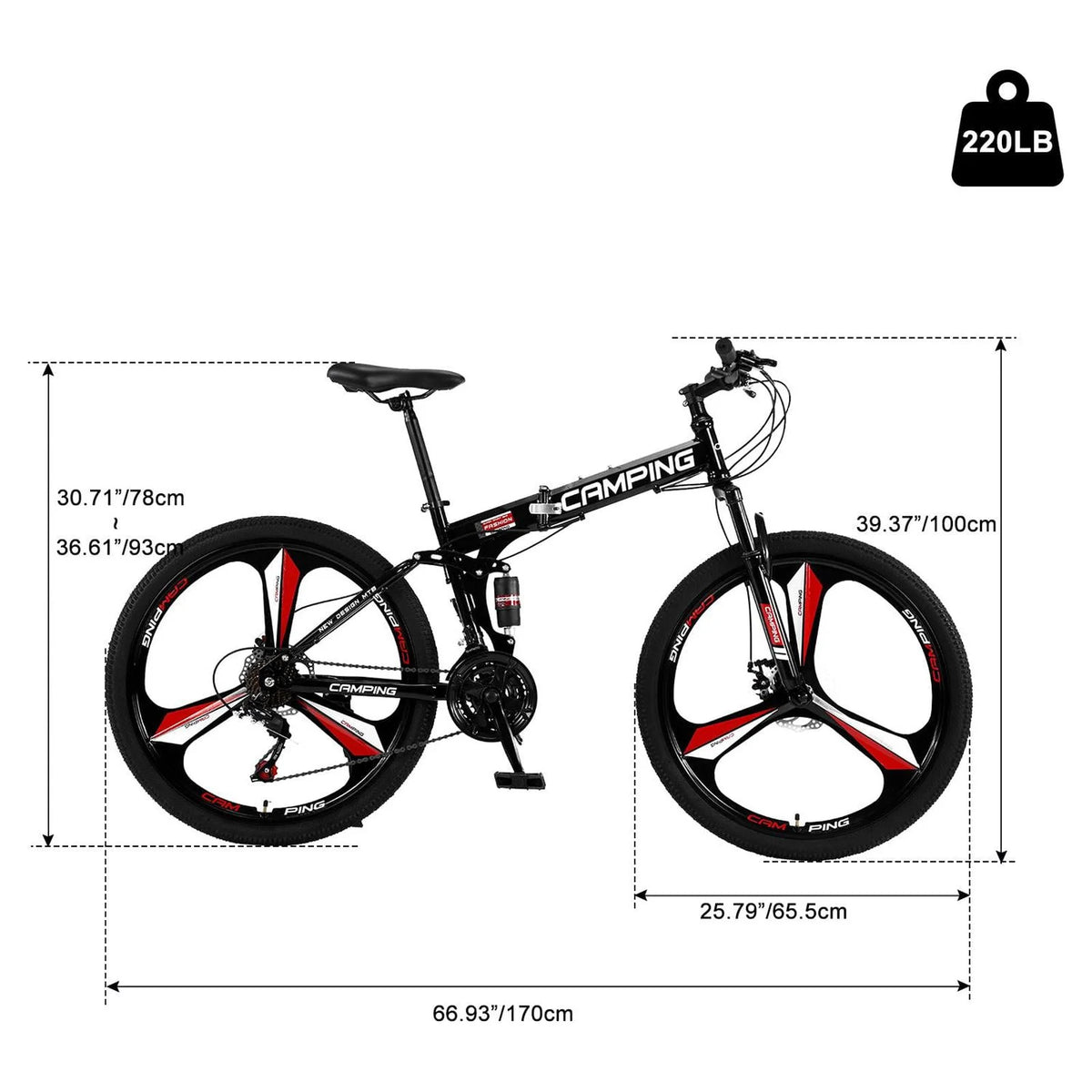 Zimtown 26" Folding Mountain Bike, Shimano 21 Speed MTB Bicycle for Adults, Black