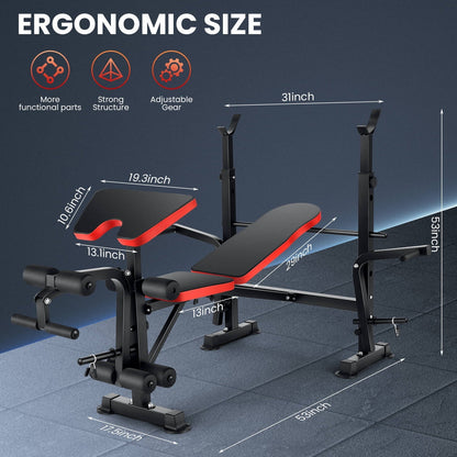 VIBESPARK Adjustable Weight Bench 600lbs 5-in-1 Foldable Workout Bench Set with Barbell Rack Leg Developer Preacher Curl Rack Dumbbell Fly Attachment, Multi-Function Strength Training Bench Press