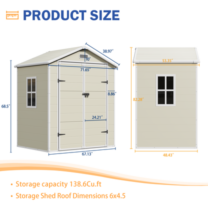 UDPATIO Outdoor Storage Shed 5x3 FT, Resin Garden Shed for Backyard, Patio, Lawn, Grey & White