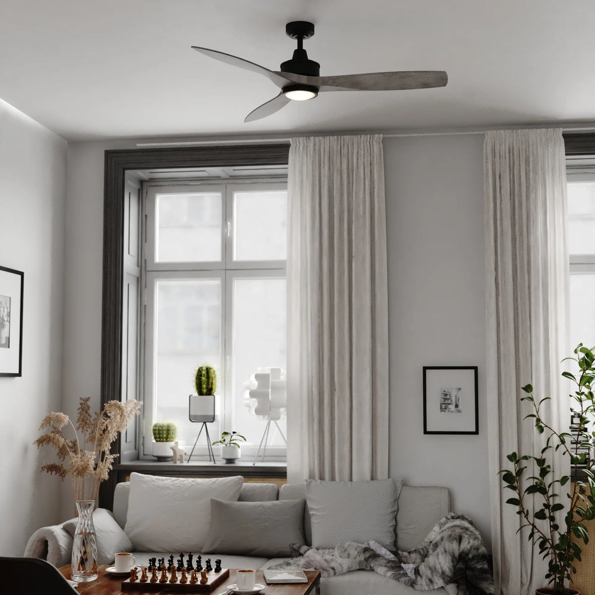 Vaxcel Curtiss Satin Brass Mid-Century Modern MCM Wood Propeller Ceiling Fan with LED Light Kit and Remote