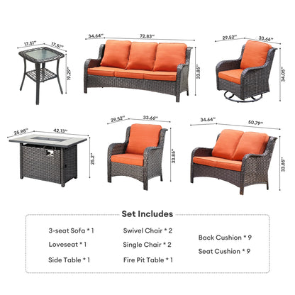 Vcatnet 8 Pieces Outdoor Patio Furniture Sectional Sofa All-weather Conversation Set with Swivel Rocking Chairs and Fire Pit Table for Garden,Poolside,Gray