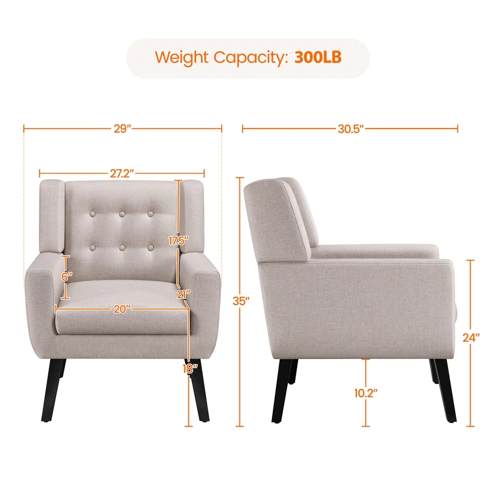 Topeakmart 2PCS Modern Upholstered Accent Armchair with Solid Wood Legs for Living Room, Beige