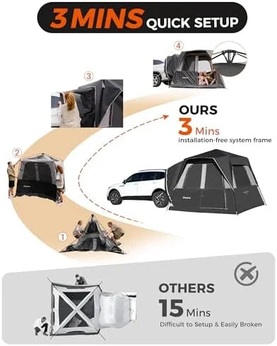 SUV Tent, Instant 6-8 Person Waterproof & Windproof Tailgate Car Camping Tent with Movie Screen for Family Camping & Outdoor Adventures
