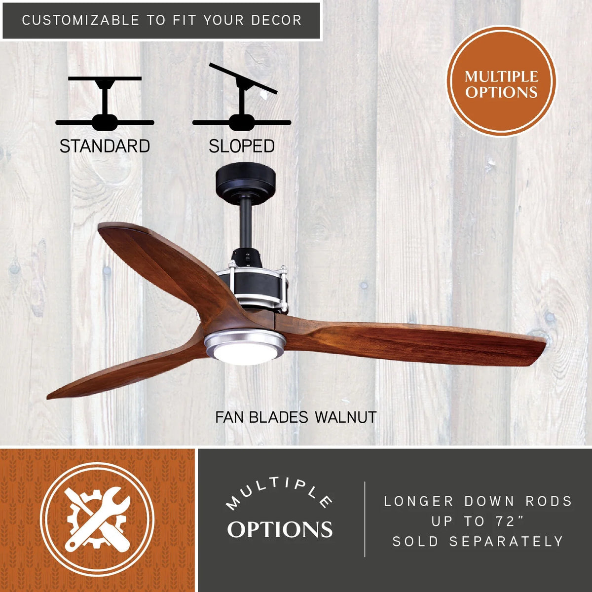 Vaxcel Curtiss Satin Brass Mid-Century Modern MCM Wood Propeller Ceiling Fan with LED Light Kit and Remote