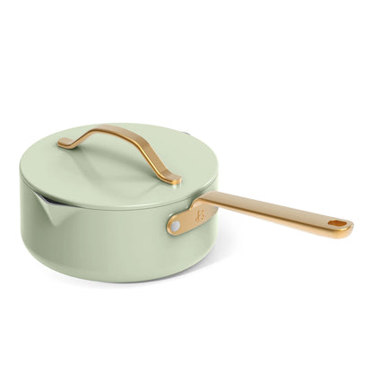 Beautiful 12pc Ceramic Non-Stick Cookware Set with Strainer Lids, White Icing by Drew Barrymore