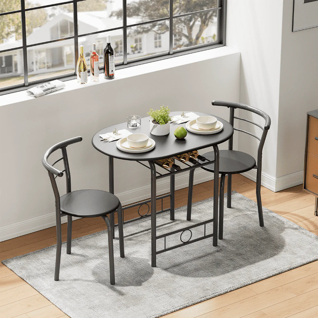 Vineego 3 Pieces Dining Set for 2 Small Kitchen Breakfast Table Set Space Saving Wooden Chairs and Table Set,Black
