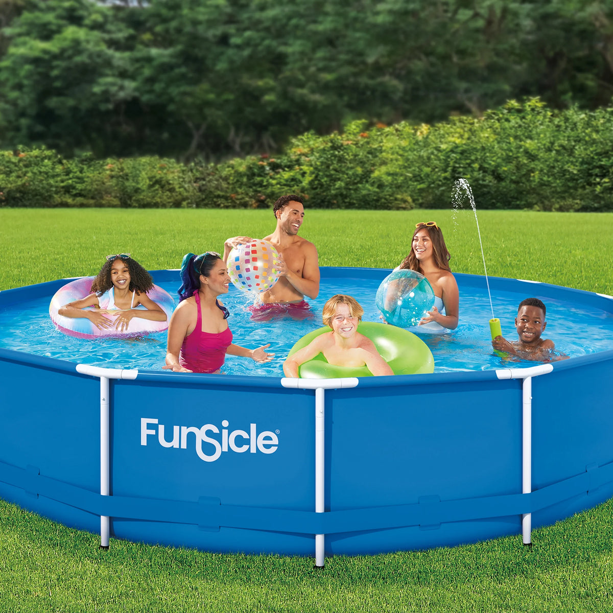 Funsicle 14ft Activity Above Ground Metal Frame Swimming Pool, Includes SkimmerPlus Pump, Round, Age 6 & up